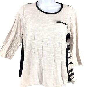 Chicos top women's size 1 ivory black accent zip pocket stylist comfort Weekends